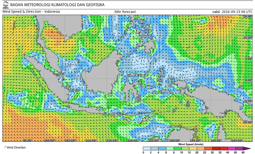 Kecepatan dan arah angin perairan Indonesia 23 September 2016