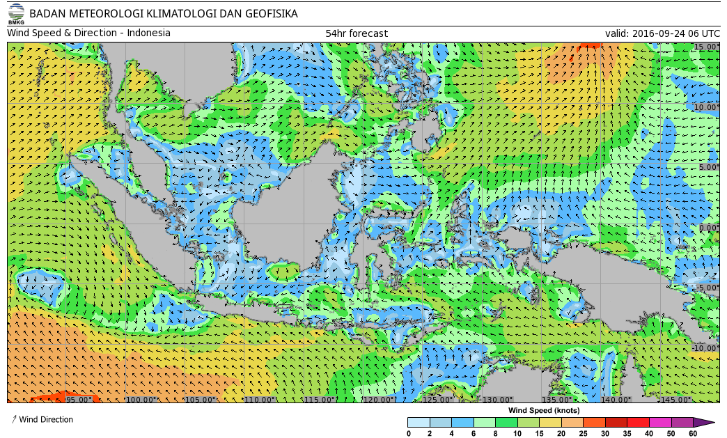 Kecepatan dan arah angin perairan Indonesia 24 September 2016