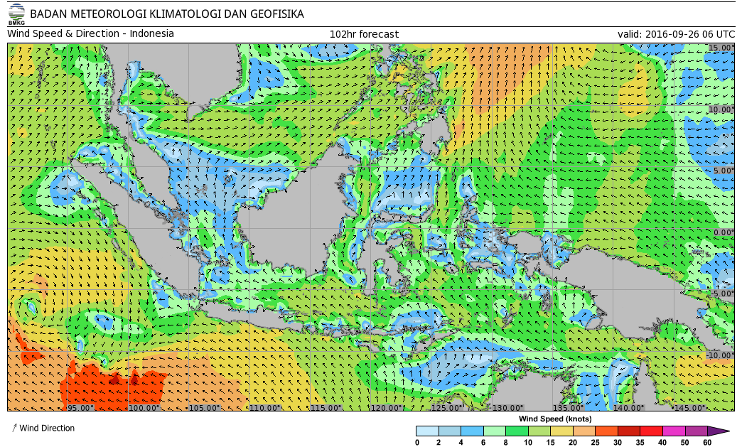 Kecepatan dan arah angin perairan Indonesia 26 September 2016