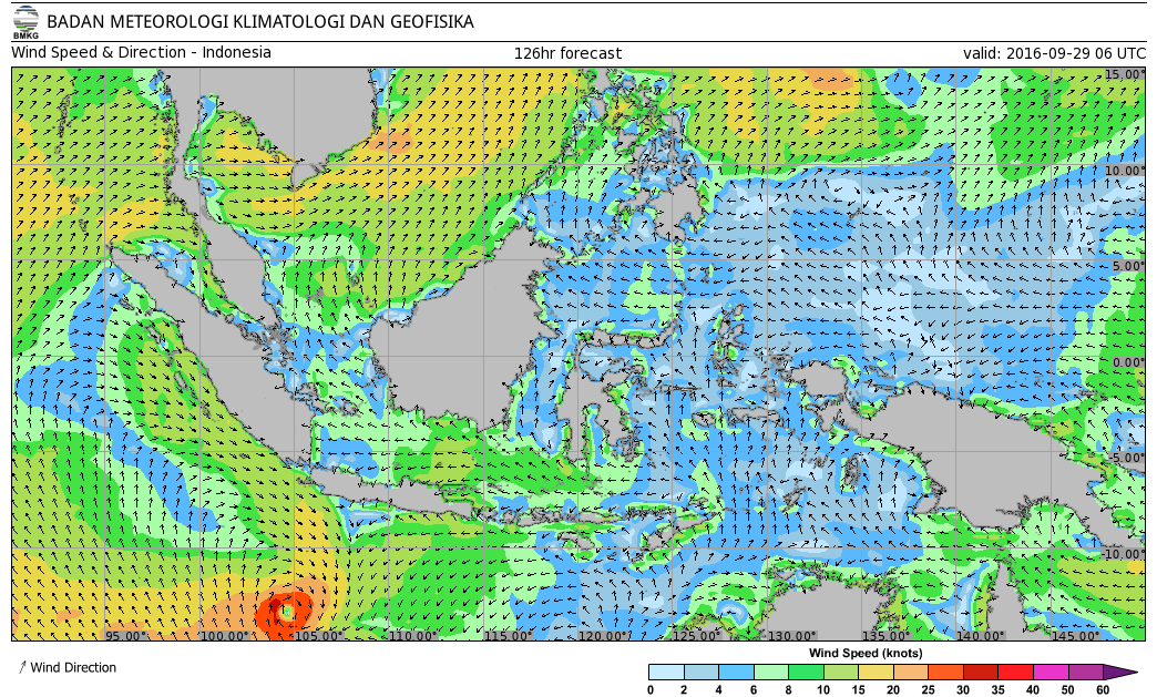Kecepatan dan arah angin perairan Indonesia 29 September 2016