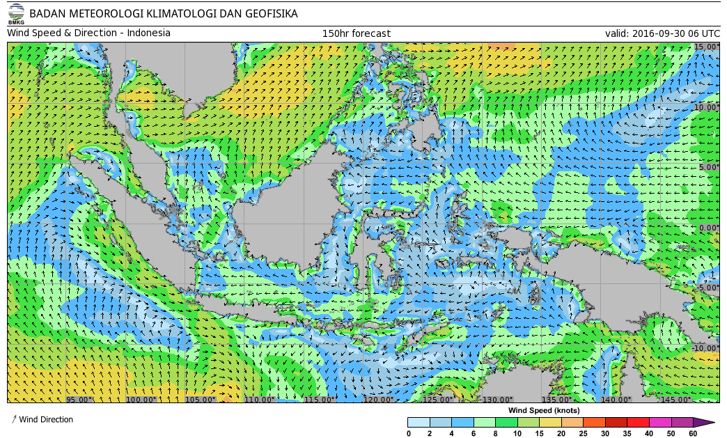 Kecepatan dan arah angin perairan Indonesia 30 September 2016