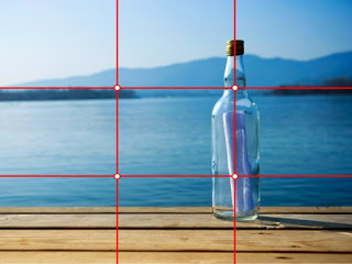 Rule of third. titik-titik putih pada pertemuan garis merupakan posisi paling tepat meletakkan obyek pada bidang foto