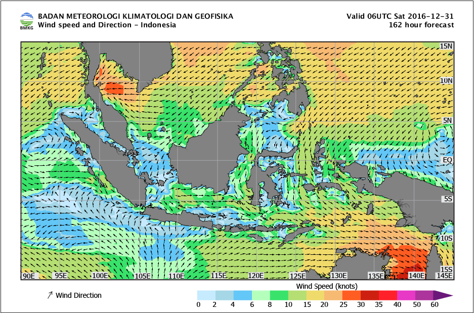 Kecepatan dan arah angin laut Indonesia tanggal 31 Desember 2016