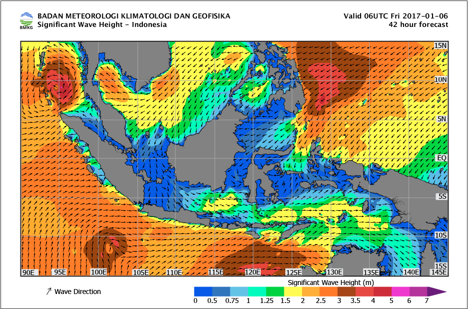 Tinggi Gelombang laut Indonesia tanggal 6 Januari 2017