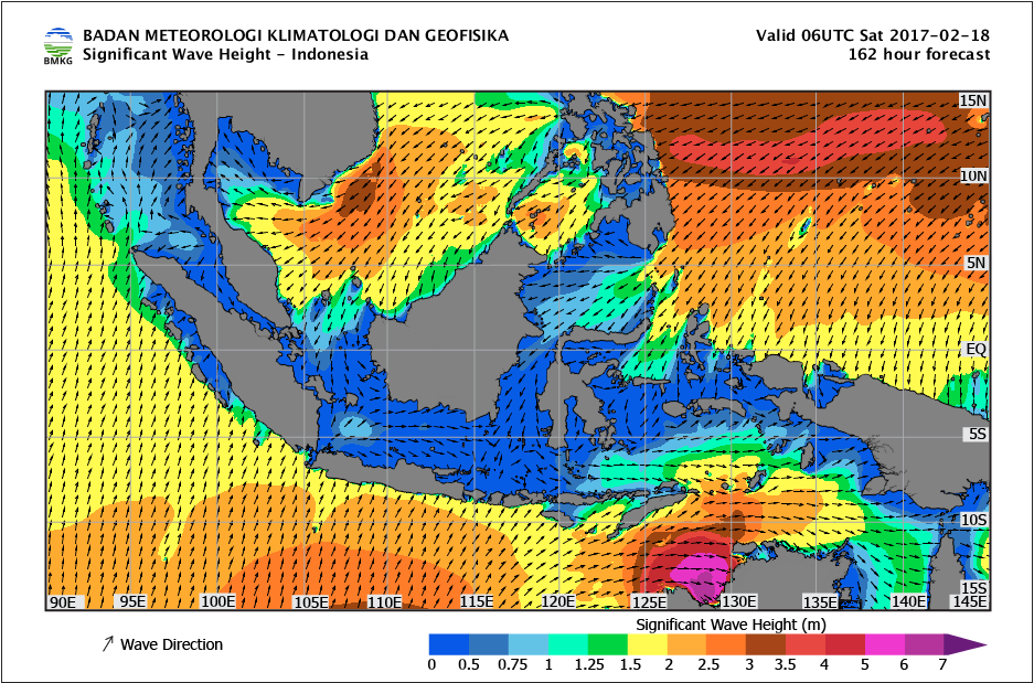 Tinggi gelombang laut Indonesia tanggal 18 Februari 2017
