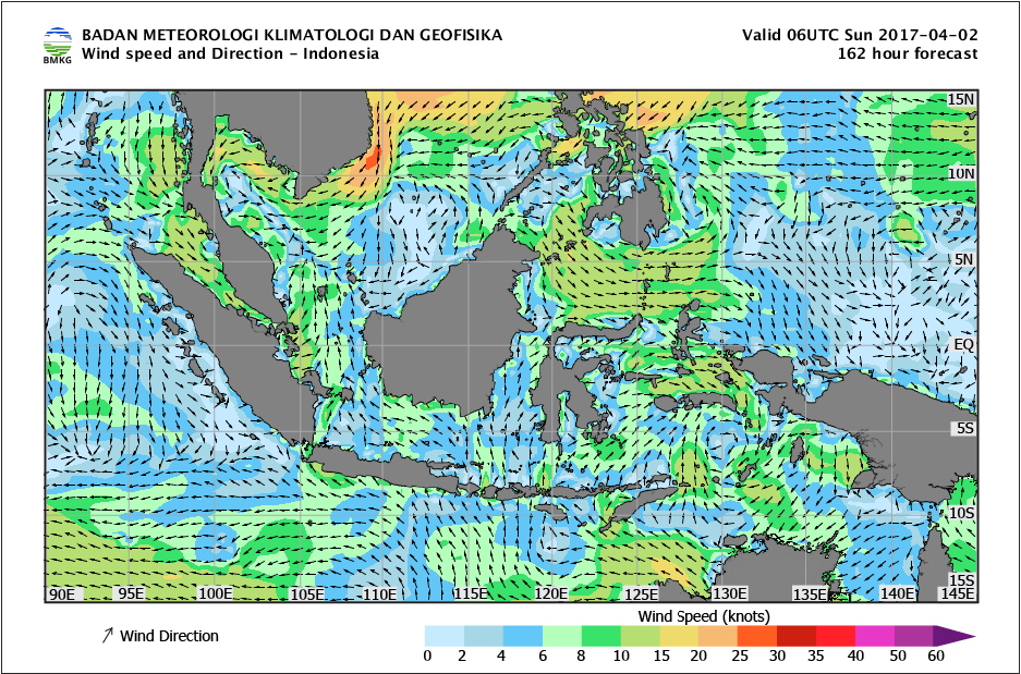 Kecepatan dan arah angin laut Indonesia tanggal 2 April 2017