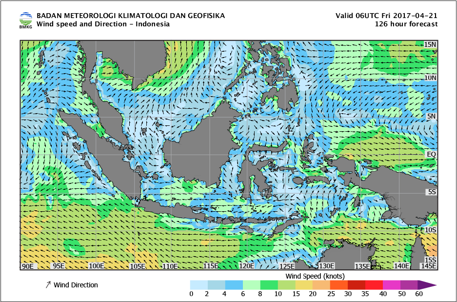 Kecepatan dan arah angin laut Indonesia tanggan 21 April 2017