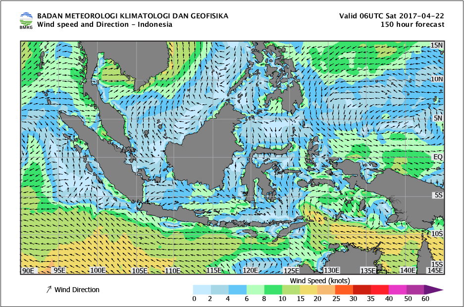 Kecepatan dan arah angin laut Indonesia tanggan 22 April 2017