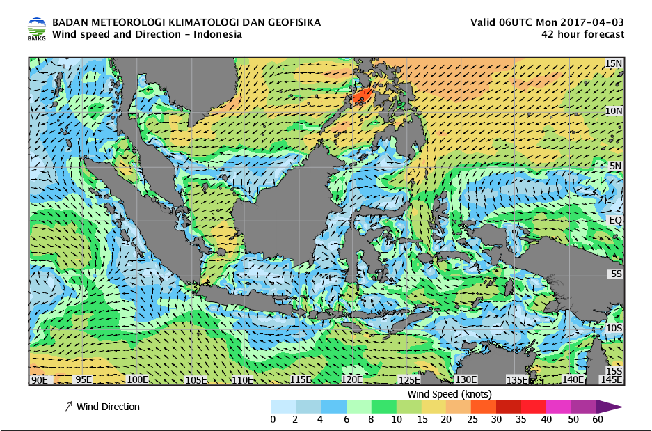 Kecepatan dan arah angin laut Indonesia tanggan 3 April 2017