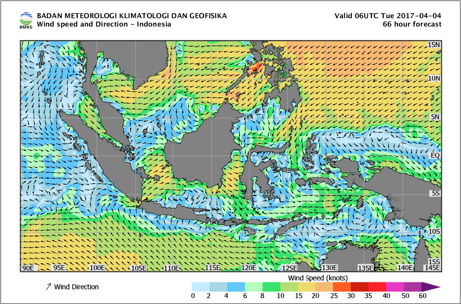 Kecepatan dan arah angin laut Indonesia tanggan 4 April 2017