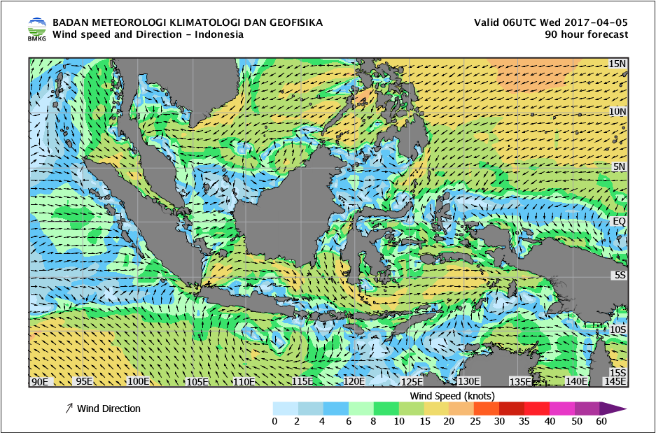Kecepatan dan arah angin laut Indonesia tanggan 5 April 2017