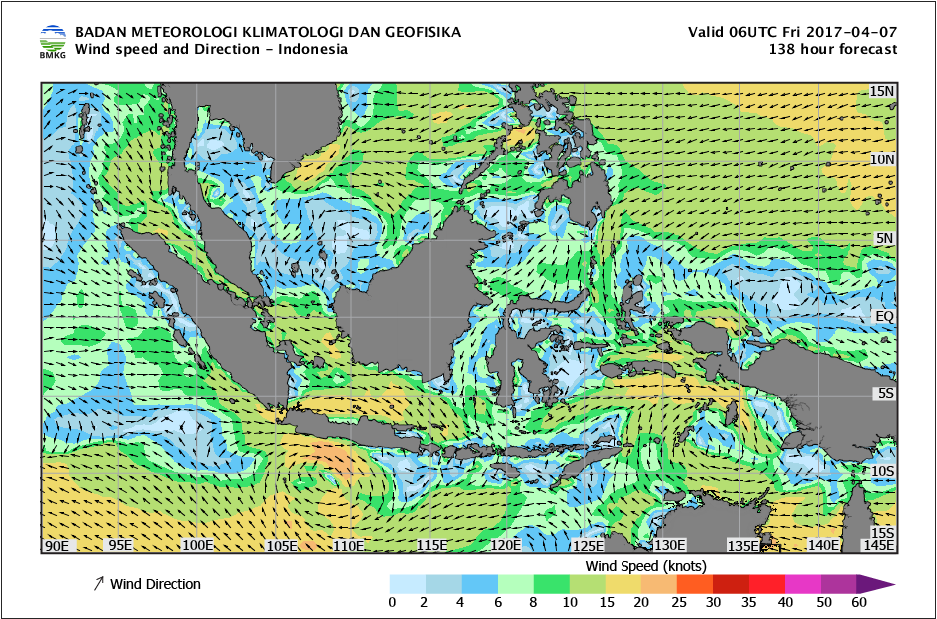 Kecepatan dan arah angin laut Indonesia tanggan 7 April 2017