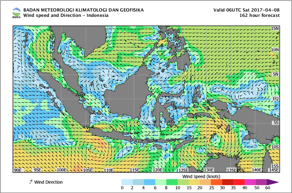 Kecepatan dan arah angin laut Indonesia tanggan 8 April 2017