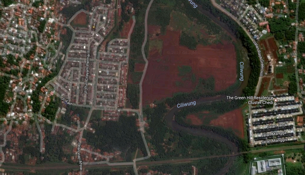 Citra satelit spot mancing hampala di Sungai Ciliwing - Cibinong