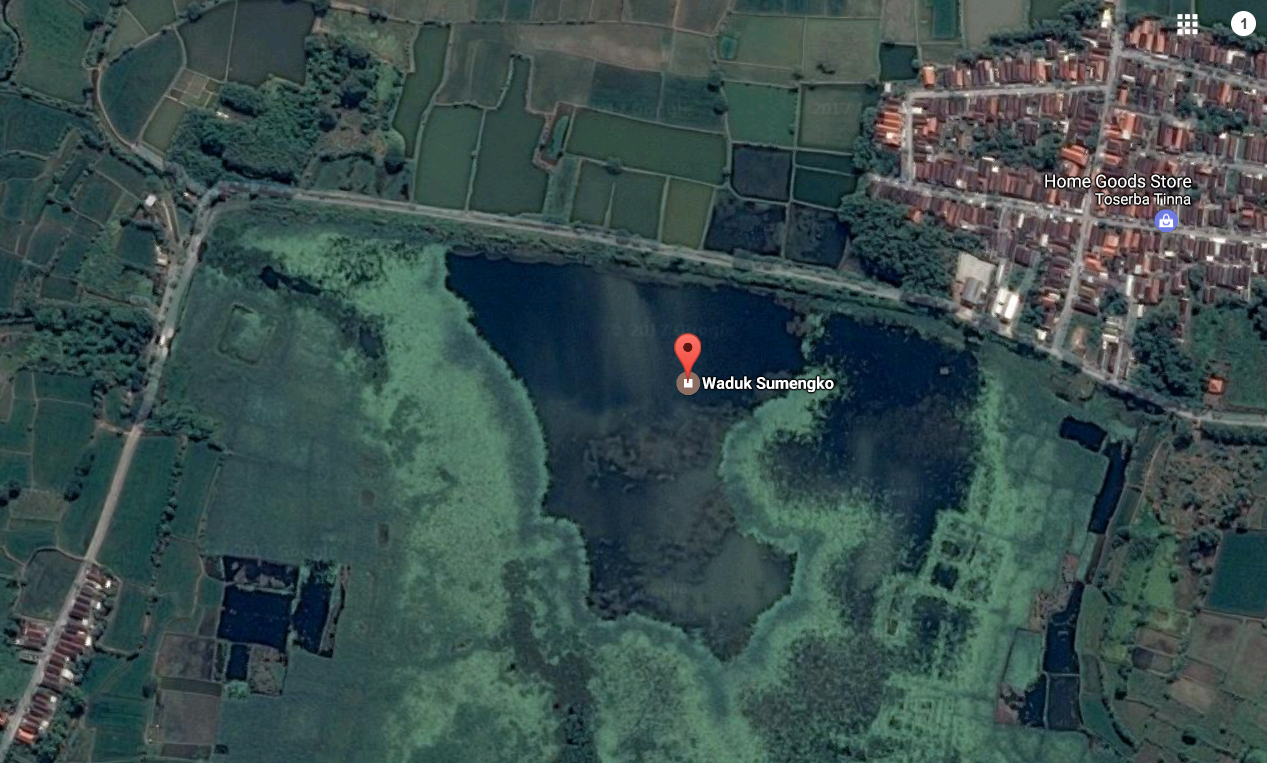 Waduk Sumengko dari citra satelit (google map)